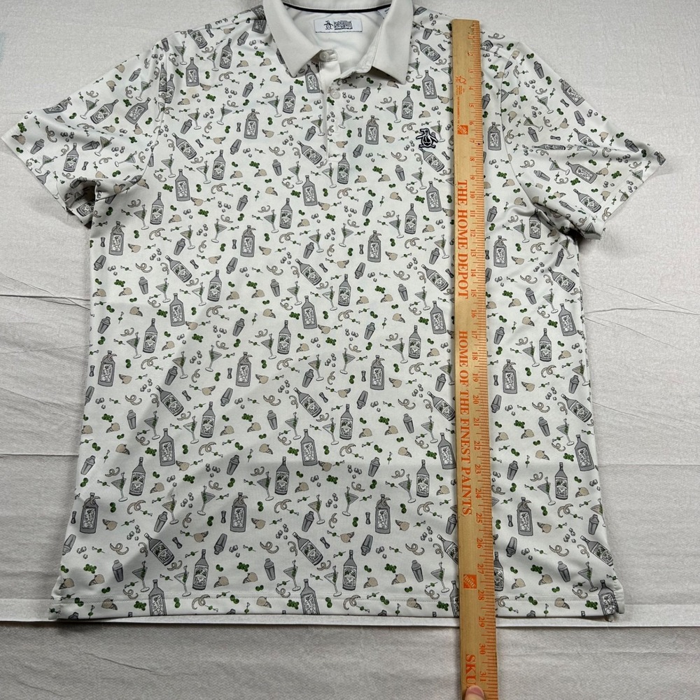 Penguin Golf Shirt Mens L Polo Martini Cocktails Gin All Over Print Performance - Picture 8 of 11